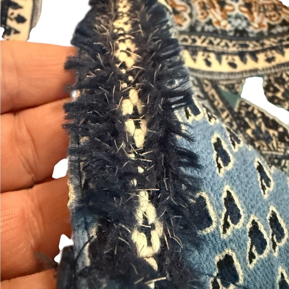 Umgee Open Fringe Hem Cardigan Kimono Patchwork Mix Print S/M Red Blue Yellow - Picture 2 of 14